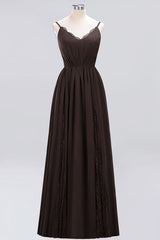 Elegant Chiffon Lace V-Neck A-line Long Bridesmaid Dress