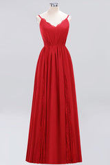 Elegant Chiffon Lace V-Neck A-line Long Bridesmaid Dress