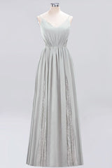 Elegant Chiffon Lace V-Neck A-line Long Bridesmaid Dress