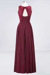 Elegant Crew Neck Lace Burgundy Bridesmaid Dresses
