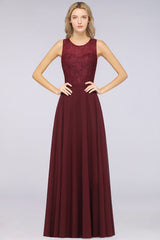Elegant Crew Neck Lace Burgundy Bridesmaid Dresses