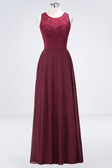 Elegant Crew Neck Lace Burgundy Bridesmaid Dresses
