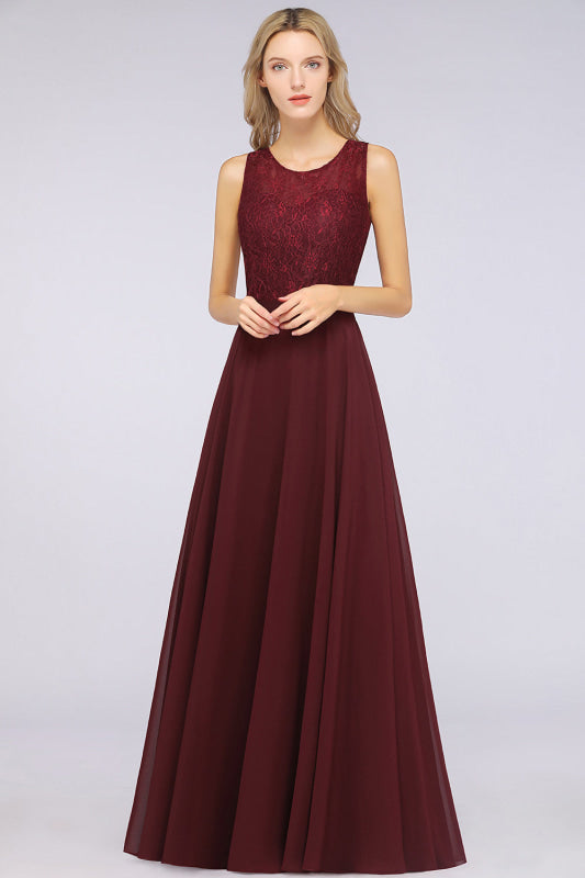 Elegant Crew Neck Lace Burgundy Bridesmaid Dresses