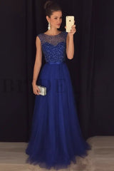 Elegant Gray A-Line Prom Dress Sequined Tulle Evening Gown