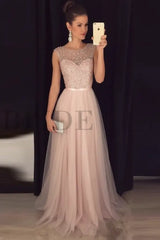 Elegant Gray A-Line Prom Dress Sequined Tulle Evening Gown