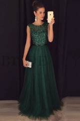 Elegant Gray A-Line Prom Dress Sequined Tulle Evening Gown