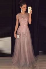 Elegant Gray A-Line Prom Dress Sequined Tulle Evening Gown