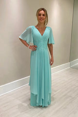 Elegant Half Sleeves V-neck Aline Wedding Guest Dress Chiffon Mother of the Bride Dress