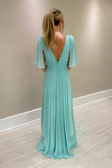 Elegant Half Sleeves V-neck Aline Wedding Guest Dress Chiffon Mother of the Bride Dress