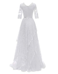 Elegant Half Sleeves V-neck Lace Boho Wedding Dress