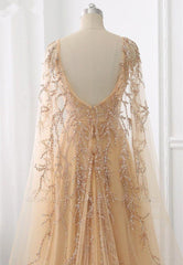 Elegant Jewel Long Sleevess Ruffle Prom Dresses with Beadings On Sale
