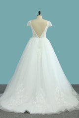 Elegant Lace Backless Long Wedding Dress With Appliques