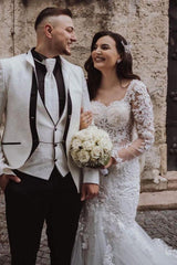 Elegant Lace Mermaid Wedding Dress With Open Back & Sleeves