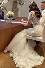 Elegant Lace Mermaid Wedding Dress With Open Back & Sleeves
