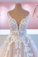 Elegante lange A-lijn Appliques Lace Tule Sweetheart Backless trouwjurk