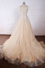 Elegante lange A-lijn Appliques Lace Tule Trouwjurk
