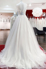 Elegante lange A-lijn prinses tule lieverd ruches trouwjurk