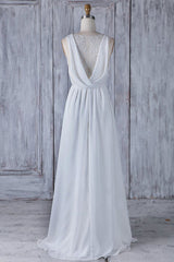 Elegante lange a-line ruches kanten chiffon trouwjurk
