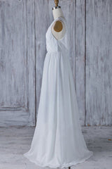 Elegante lange a-line ruches kanten chiffon trouwjurk