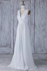 Elegante lange a-line ruches kanten chiffon trouwjurk