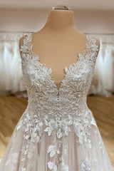 Elegante lange a-line sweetheart appliques kanten tule trouwjurk