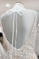 Elegante lange A-Line V-nek Mouwloze ruches Backless trouwjurk