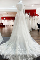 Elegante lange A-Line V-nek TULLE Spaghetti-riemen Lace Wedding Jurk