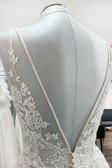 Elegante lange A-Line V-nek TULLE Spaghetti-riemen Lace Wedding Jurk