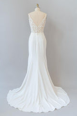 Elegante lange zeemeermin V-hals kanten Backless trouwjurk