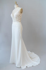Elegante lange zeemeermin V-hals kanten Backless trouwjurk