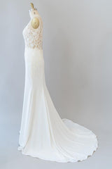 Elegante lange zeemeermin V-hals kanten Backless trouwjurk
