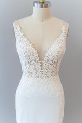 Elegante lange zeemeermin V-hals kanten Backless trouwjurk