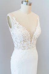 Elegante lange zeemeermin V-hals kanten Backless trouwjurk
