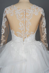 Elegant Long Sleeve Ball Gown Wedding Dress with Lace Appliques