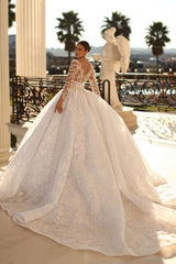 Elegant Long Sleeves Sweetheart Ball Gown Wedding Dress with Sweep Train