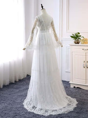 Elegant Long Sleeves V-Neck Tulle Wedding Dresses