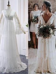 Elegant Long Sleeves V-Neck Tulle Wedding Dresses