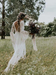Elegant Long Sleeves V-Neck Tulle Wedding Dresses