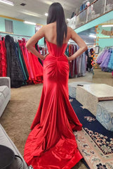 Elegant Mermaid Satin Prom Dresses 2025 with Slit & Pleated Crossed Bodice – FD5041