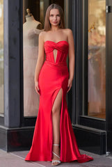 Elegant Mermaid Satin Prom Dresses 2025 with Slit & Pleated Crossed Bodice – FD5041