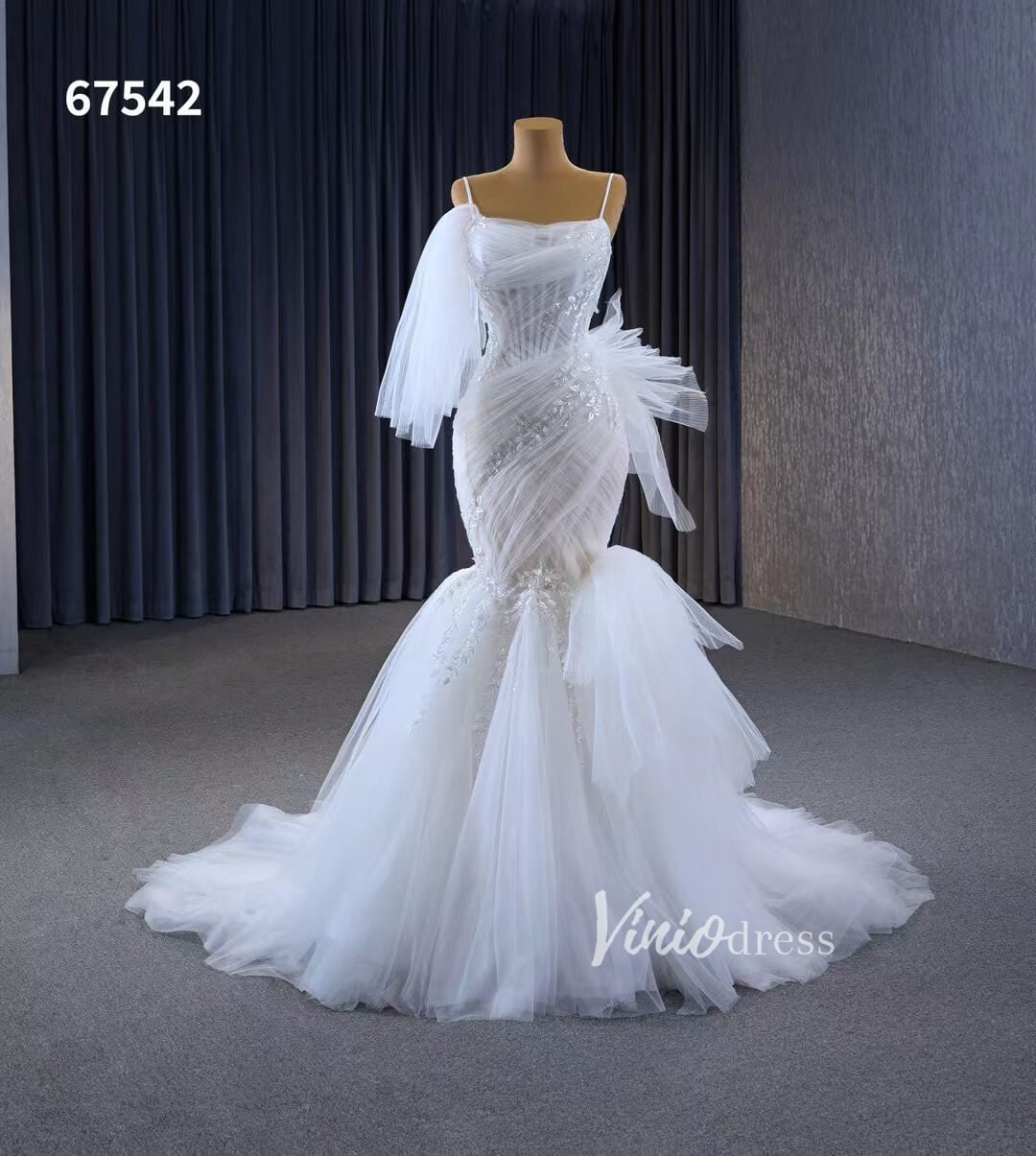 Elegant Mermaid Wedding Dresses Spaghetti Strap Bridal Dress 67542