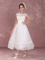 Elegant Net Round Neck Mini Wedding Dress