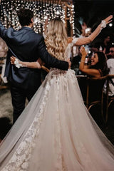 Elegant Off-The-Shoulder Lace A Line Wedding Dress