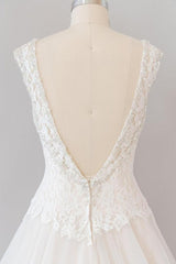 Elegant Open Back Lace Tulle A-line Wedding Dress