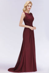 Elegant Pleated Chiffon Lace Bridesmaid Dress Burgundy Mermaid Formal Dress