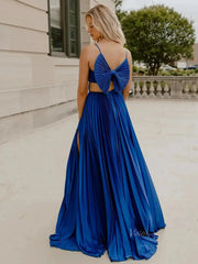 Elegant Pleated Satin Prom Dresses 2025 Spaghetti Strap Formal Gown with Slit - FD5132