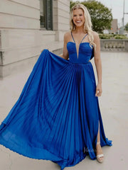 Elegant Pleated Satin Prom Dresses 2025 Spaghetti Strap Formal Gown with Slit - FD5132