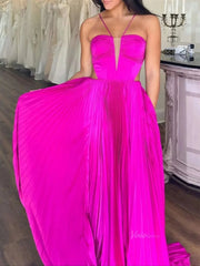 Elegant Pleated Satin Prom Dresses 2025 Spaghetti Strap Formal Gown with Slit - FD5132