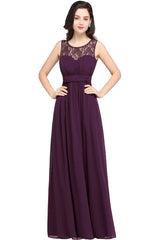 Elegant Round Neck Chiffon Formal Dress Sleveless Aline Evening Dress Floor Length