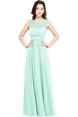 Elegant Round Neck Chiffon Formal Dress Sleveless Aline Evening Dress Floor Length